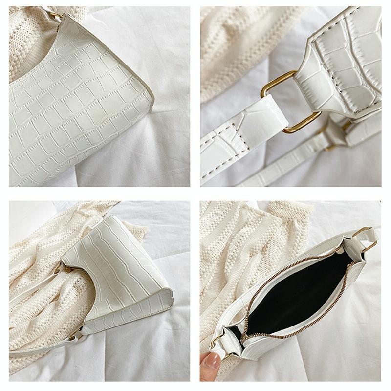 Small Square Stone Pattern Shoulder Bag for Women - Black