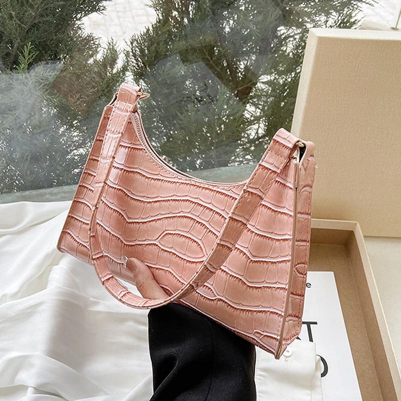 Small Square Stone Pattern Shoulder Bag for Women - Black