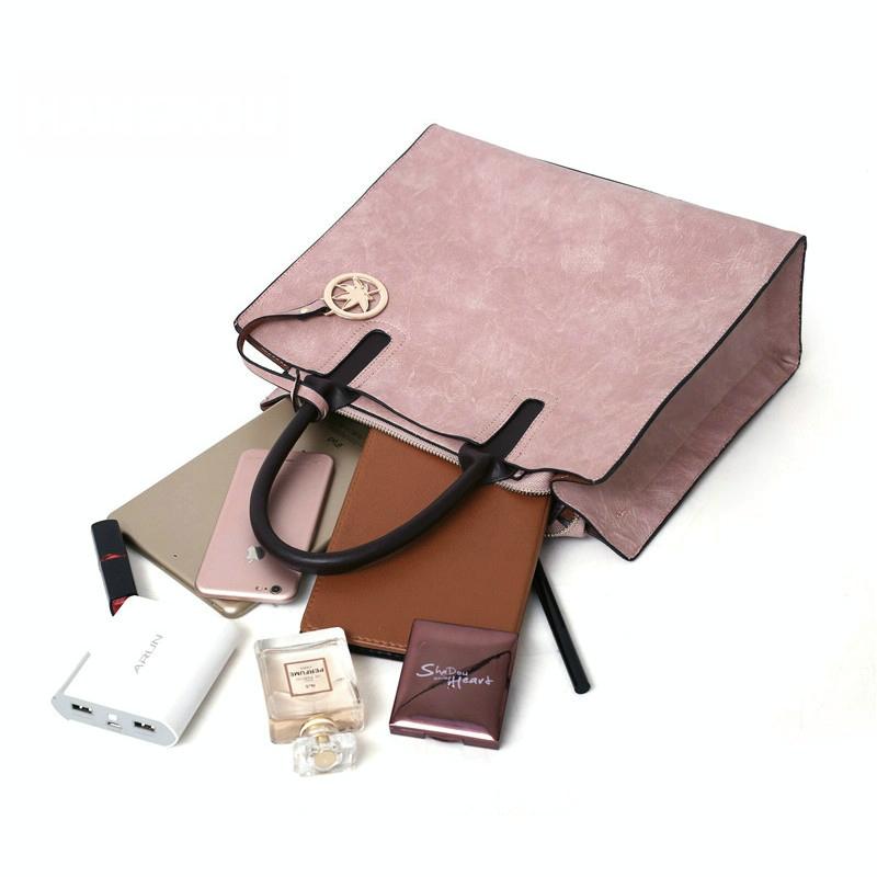 Versatile Leather Tote Bag for Women - 3-in-1 Design - Pink