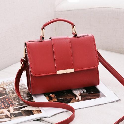 Women Small Leather Shoulder Bag - Flap Crossbody Messenger - Red
