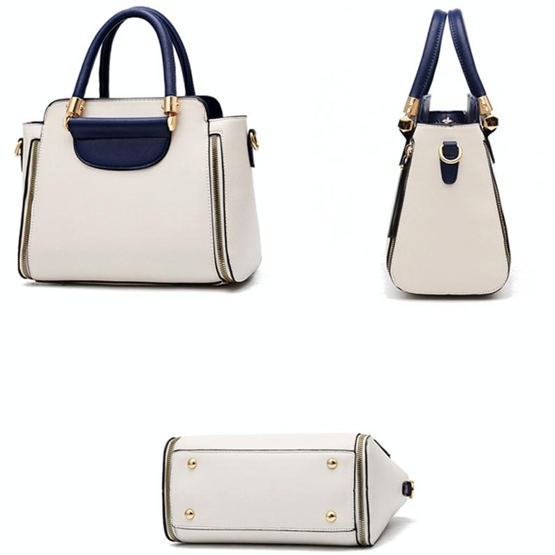 Contrast Material Ladies Handbag - Red Wine White