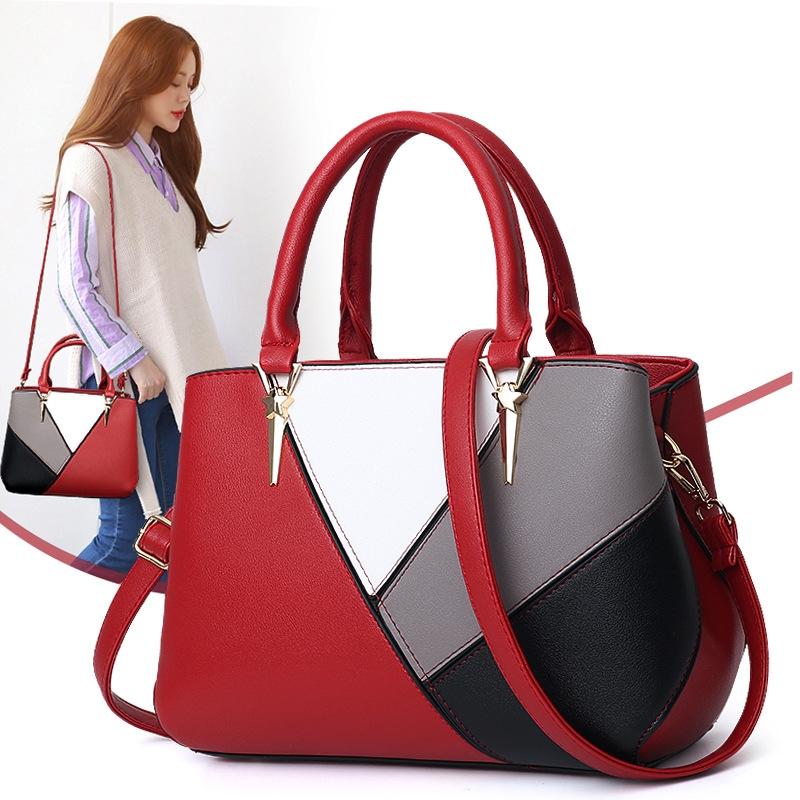 Colourblock Ladies Handbag - Pu Material - Khaki
