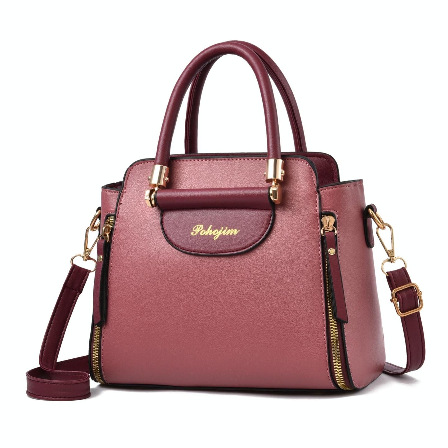 Contrast Material Ladies Handbag - Leather Pink