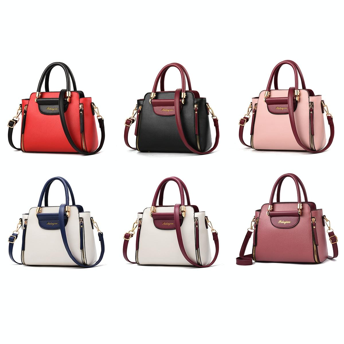 Contrast Material Ladies Handbag - Leather Pink