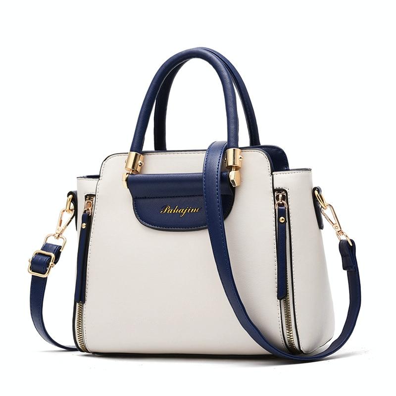Contrast Material Ladies Handbag - Leather Pink