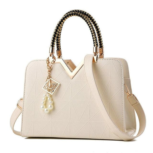 Women Zipper Shoulder Bag with Phone Pocket and Crossbody Strap - White