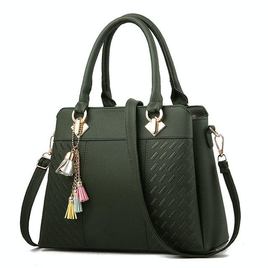Simple Style Women Leather Crossbody Bag with Tassel Embroidery - Green