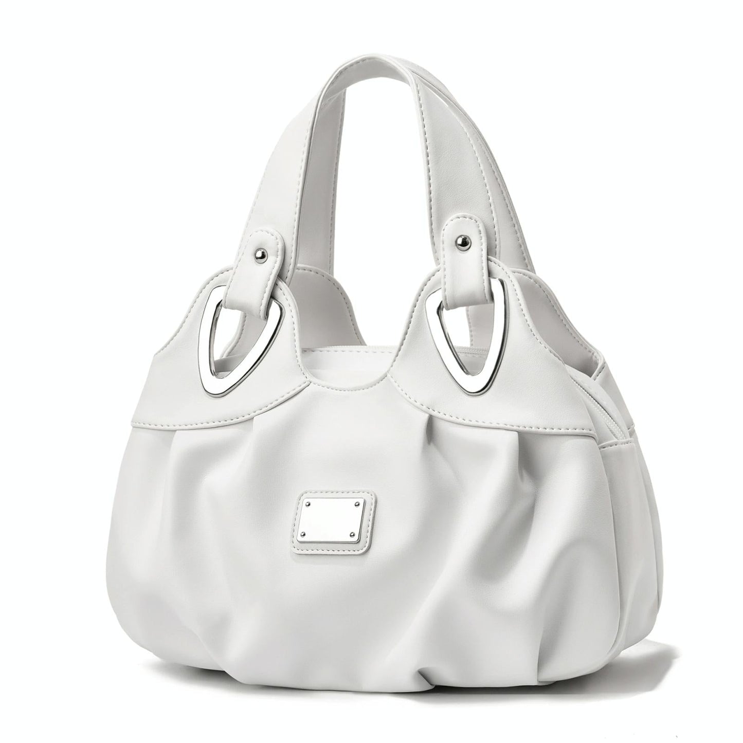 Soft Leather Women Handbag - White Handle Ink Flower