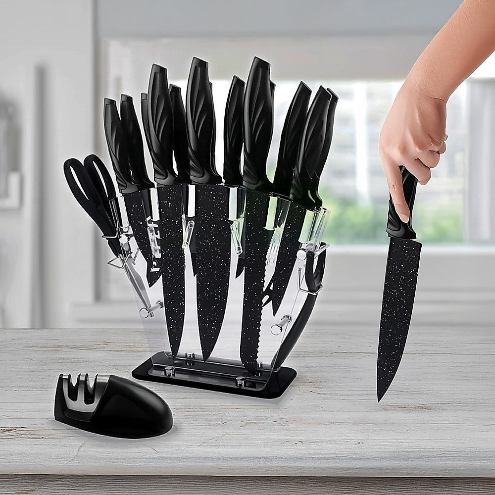 Kitchen 17 Piece Knife Set with Block and Sharpener Chef Knives