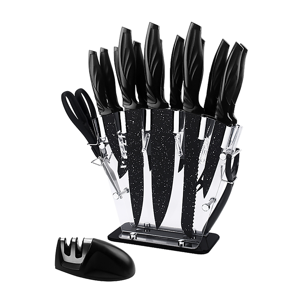 Kitchen 17 Piece Knife Set with Block and Sharpener Chef Knives