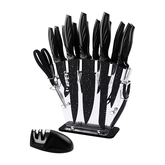 Kitchen 17 Piece Knife Set with Block and Sharpener Chef Knives