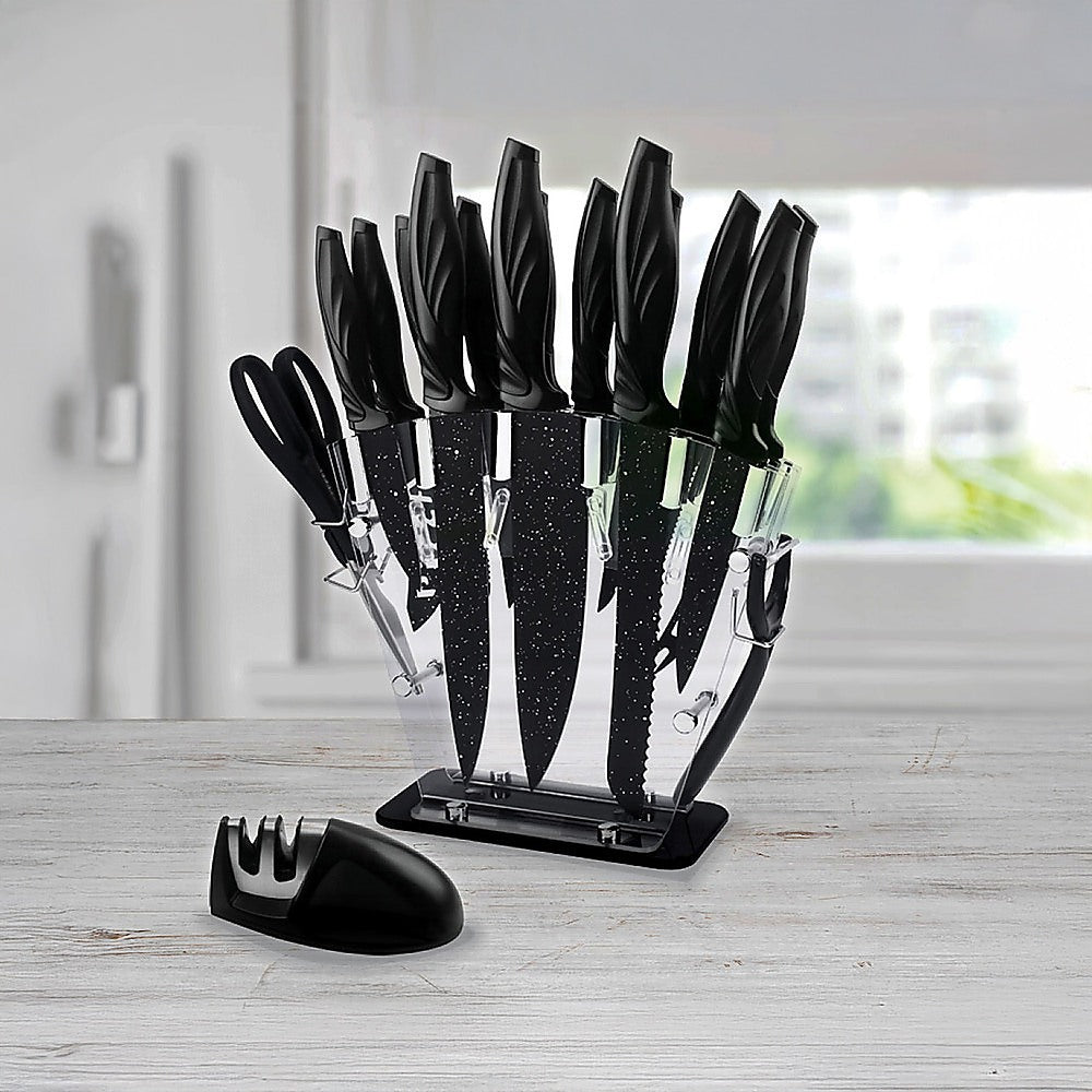 Kitchen 17 Piece Knife Set with Block and Sharpener Chef Knives