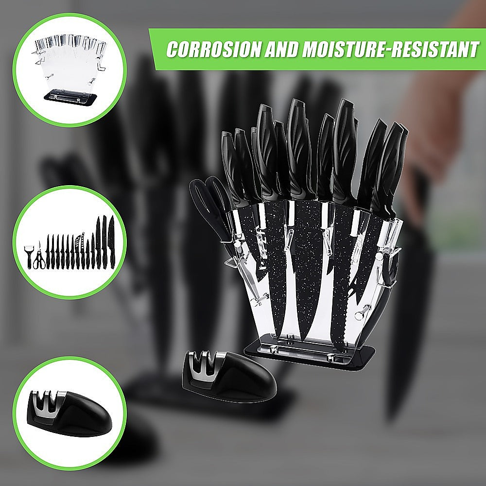 Kitchen 17 Piece Knife Set with Block and Sharpener Chef Knives