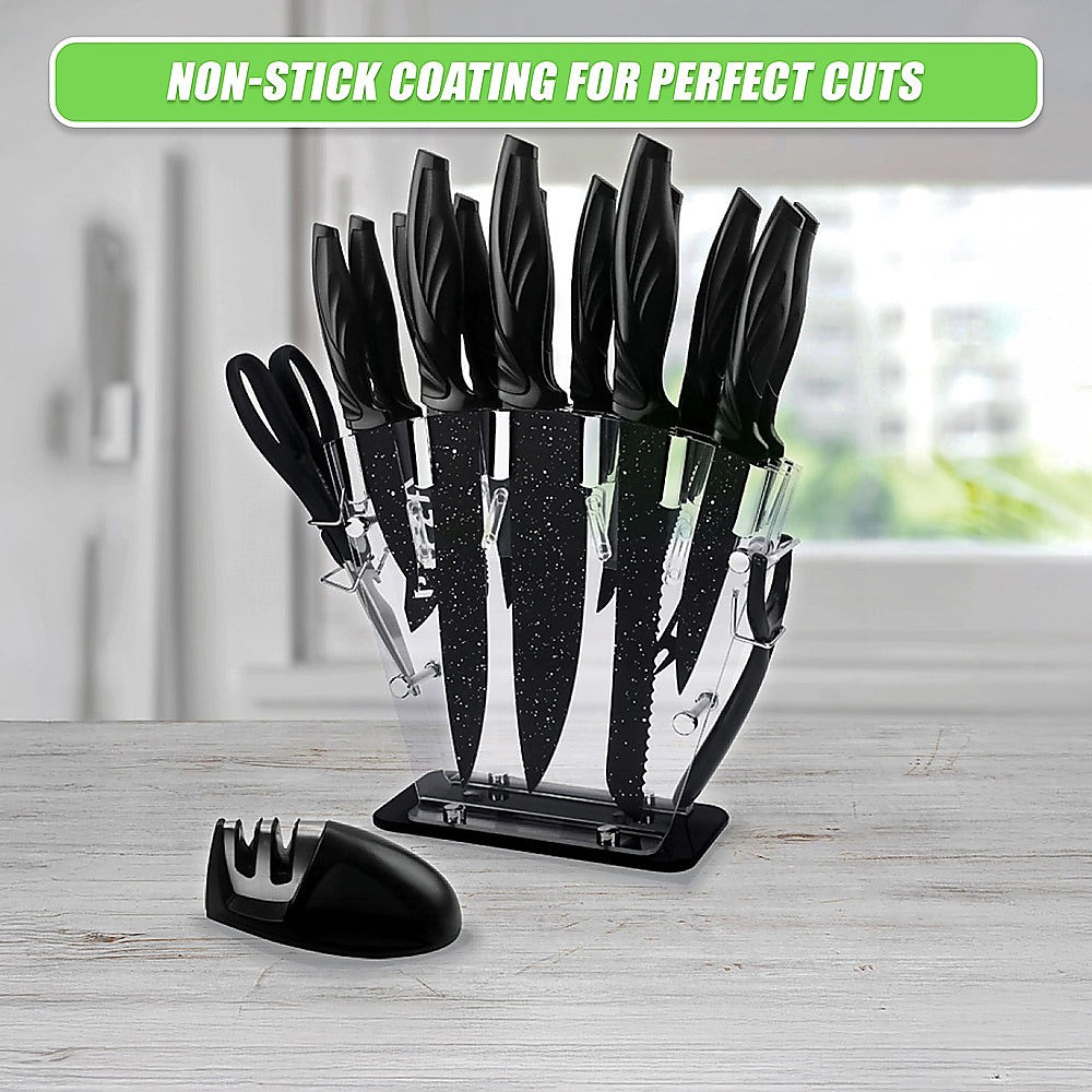 Kitchen 17 Piece Knife Set with Block and Sharpener Chef Knives