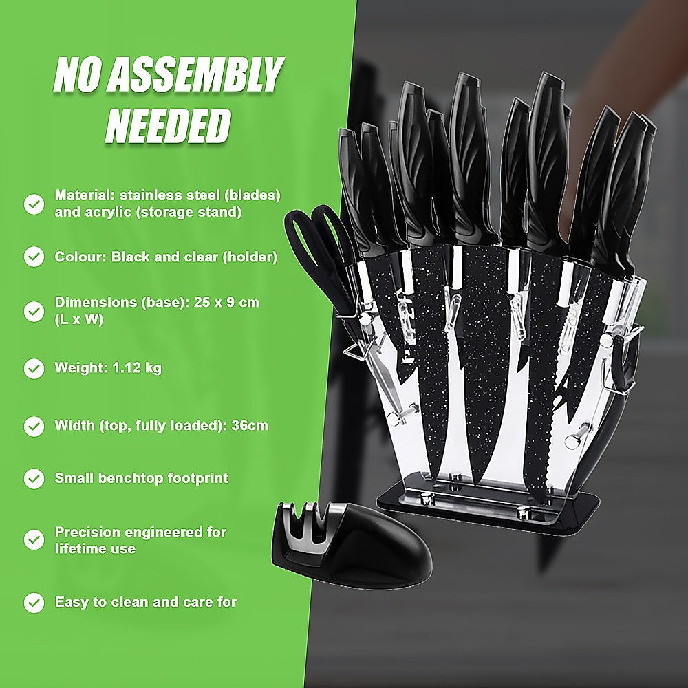 Kitchen 17 Piece Knife Set with Block and Sharpener Chef Knives