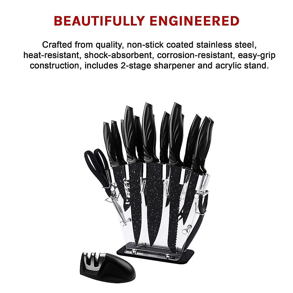 Kitchen 17 Piece Knife Set with Block and Sharpener Chef Knives