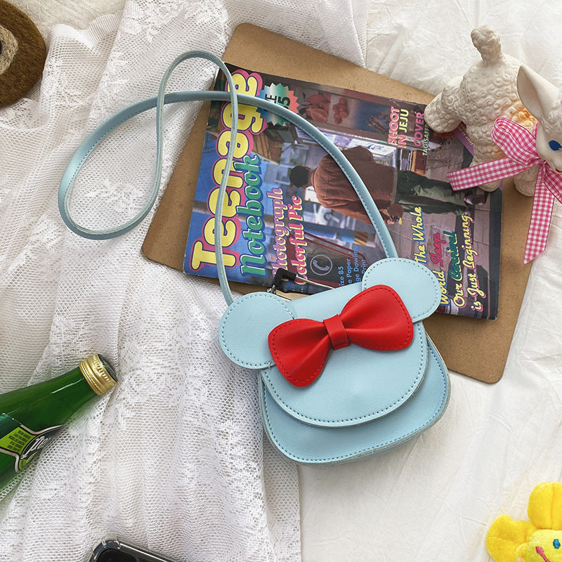 NNEDSZ Adorable Bow Bear Crossbody Bag for Kids - Blue Shoulder Bag 18*17*8cm
