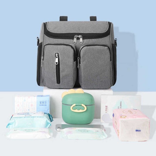 NNEDSZ Grey Universal Stroller Organizer Bag - Multi-Pocket Hanging Storage Bag for Baby Essentials