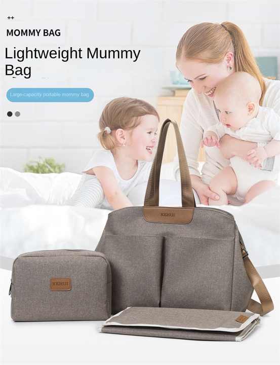 NNEDSZ Grey Multi-functional Baby Diaper Bag with Changing Mat - Travel & Stroller-Friendly Design