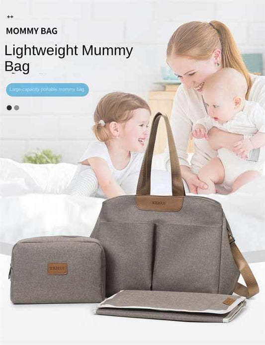 NNEDSZ Grey Multi-functional Baby Diaper Bag with Changing Mat - Travel & Stroller-Friendly Design