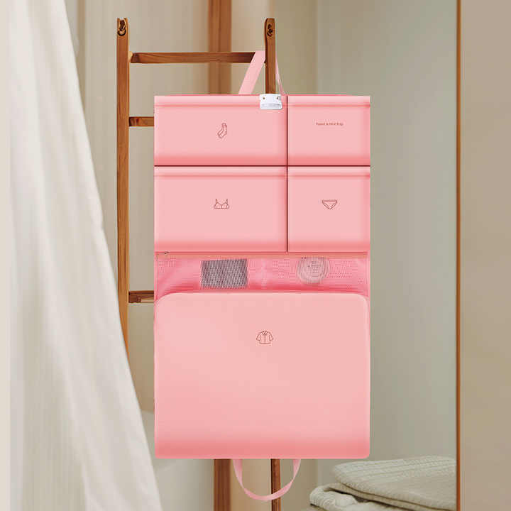 Dark Pink Travel Storage Organizer Bag - Multi-Compartment Lightweight Foldable Luggage Organizer for Clothes, Underwear, and Accessories -...
