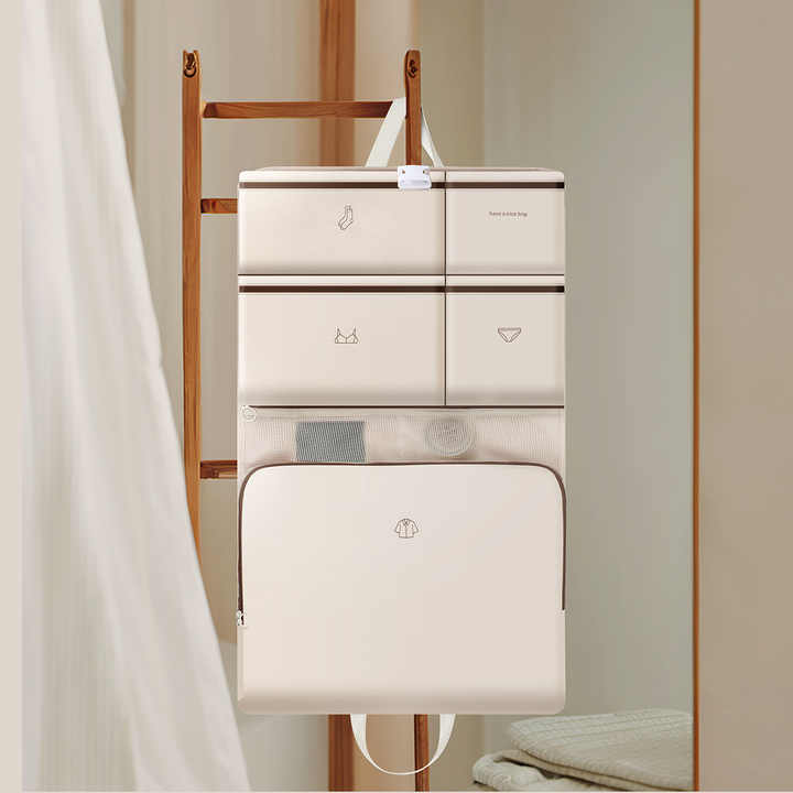 Light Pink Travel Storage Organizer Bag - Multi-Compartment Lightweight Foldable Luggage Organizer for Clothes, Underwear, and Accessories -...