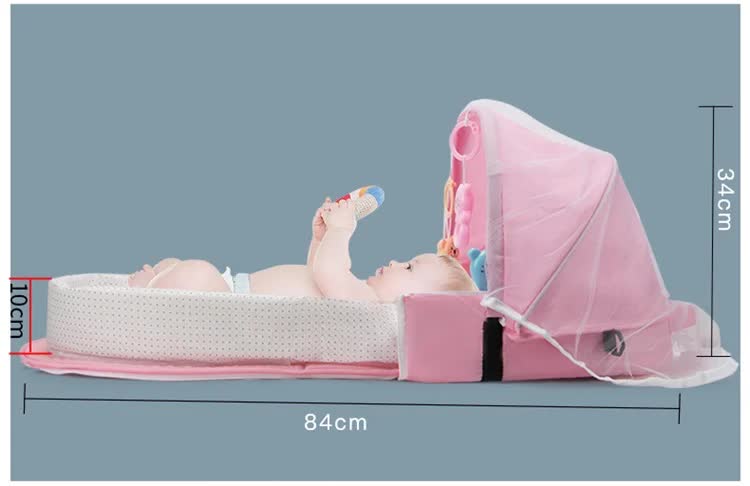 Red Portable Multi-Purpose Baby Bed and Diaper Backpack - Lightweight, Waterproof, Canvas + Polyester Material, Travel Essential for Moms(With...