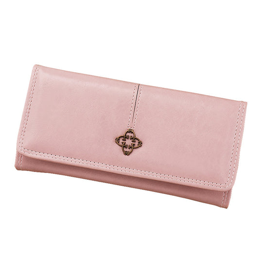 Pink Classic Long Bifold Wallet for Women - Large Capacity Card Holder