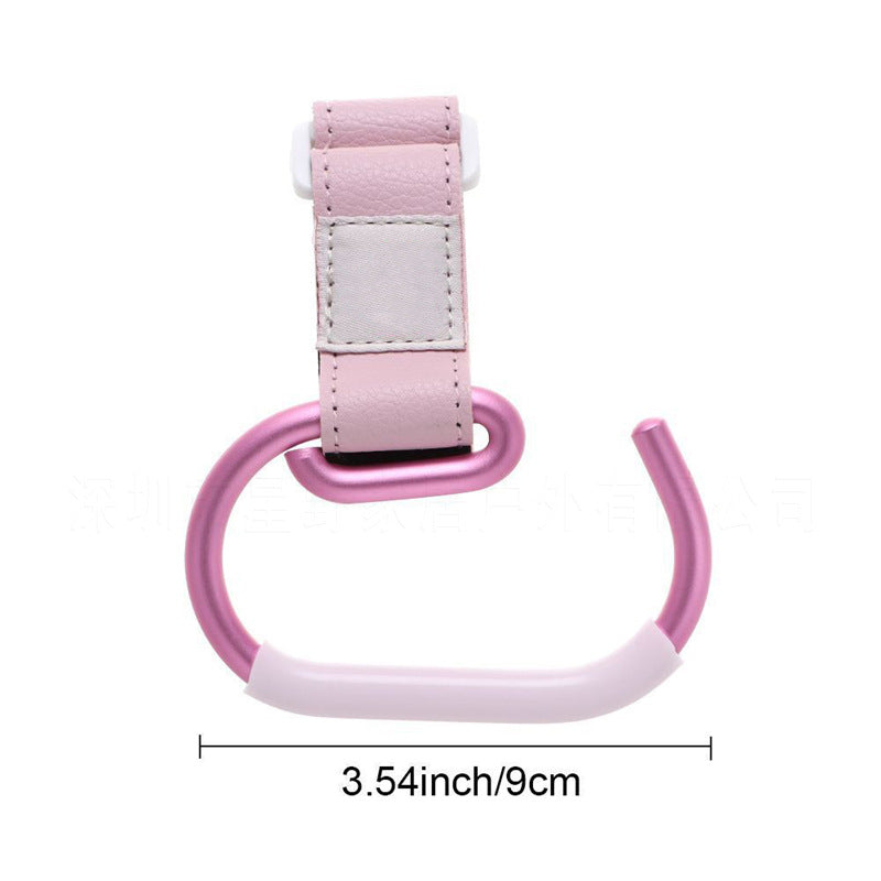 Blue Stroller Hooks 4-Pack - Leather and Alloy Pram Hooks with Velcro for Mom Bags and Accessories