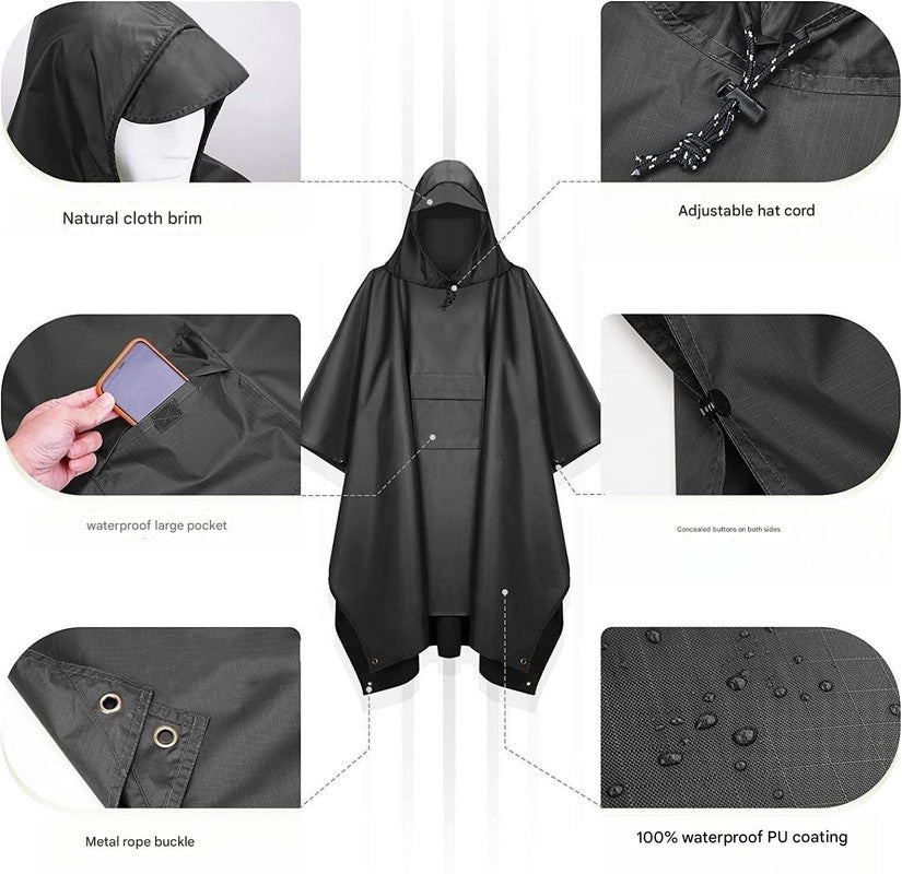 Orange Portable Outdoor Camping Poncho - Can be used as Raincoat, Tarp, Ground Cover