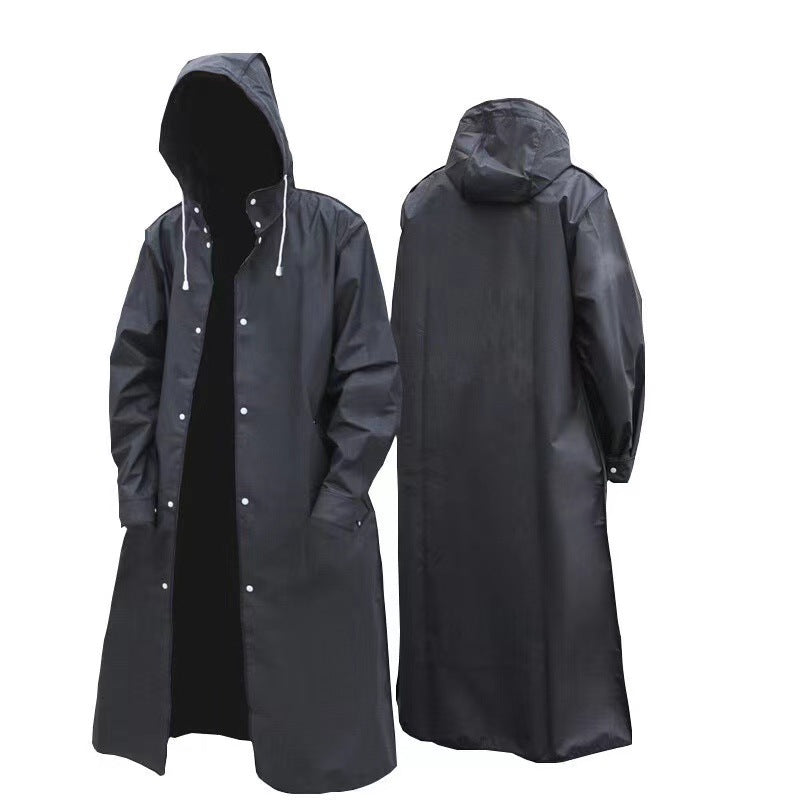 Stylish Black Trench Raincoat - Extra Long, Hooded, for Hiking & Fishing - XXXL