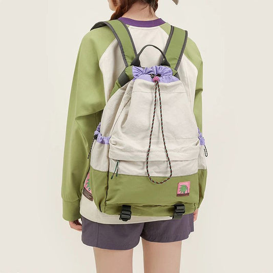 Beige Stylish Lightweight Drawstring Backpack for Women Men Hiking Travel