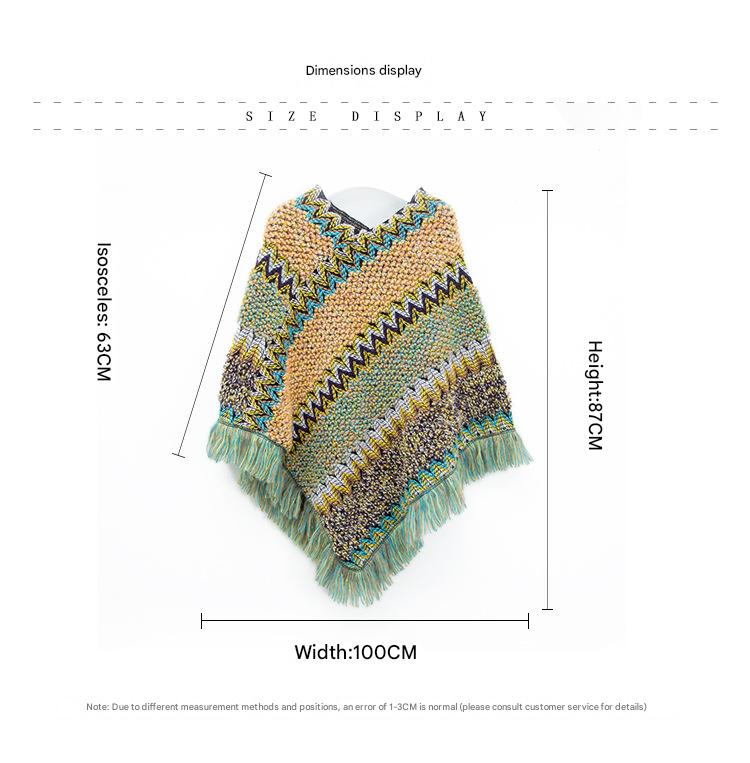Blue Lightweight Chevron Knit Poncho for Women - Elegant Fringed Shawl Wrap