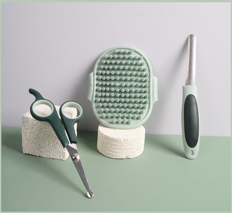 Grey and Green Complete 8-Piece Pet Grooming Kit - Essential Dog & Cat Care Tools with Brushes, Nail Clippers, Scissors & Portable Case