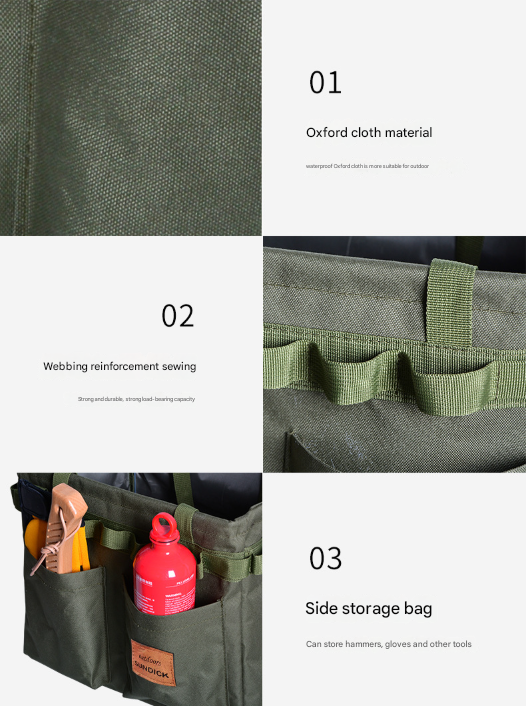 Green Heavy Duty Foldable Outdoor Camping Storage Box - Oxford Cloth Collapsible Gear Organizer Tote with Pockets