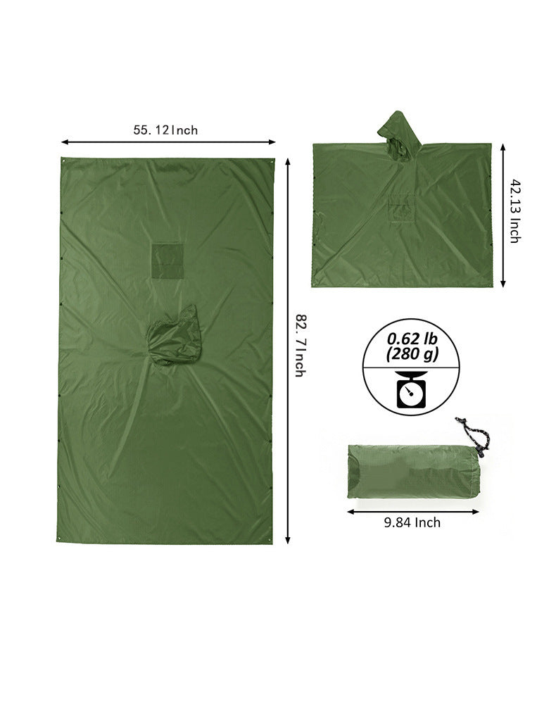 Grey 3-in-1 Multifunctional Outdoor Rain Poncho - Ground Mat & Shelter - Lightweight & Waterproof for Hiking & Camping