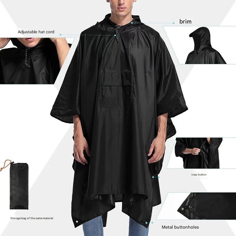 Blue 3-in-1 Multifunctional Outdoor Rain Poncho - Ground Mat & Shelter - Lightweight & Waterproof for Hiking & Camping