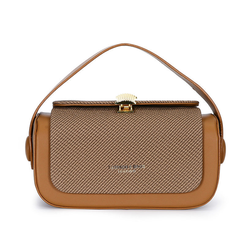 Brown Elegant Top Handle Crossbody Bag - Structured PU Leather Box Purse for Women