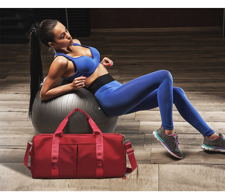 Red Large Capacity Travel Duffel Bag – Wet & Dry Separation, Shoe Compartment, and Luggage Sleeve for Gym, Yoga, and Short Trips