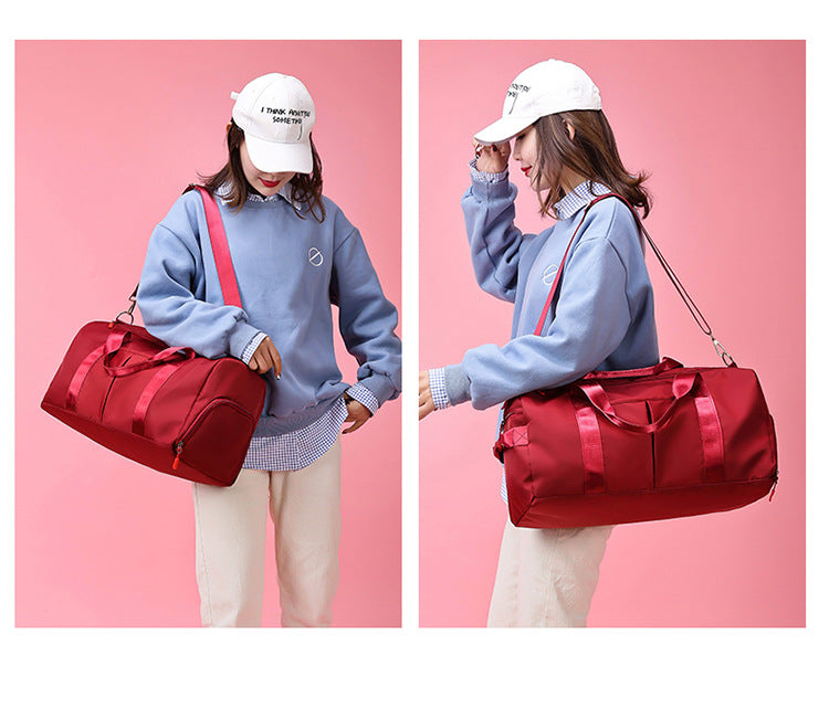 Red Large Capacity Travel Duffel Bag – Wet & Dry Separation, Shoe Compartment, and Luggage Sleeve for Gym, Yoga, and Short Trips