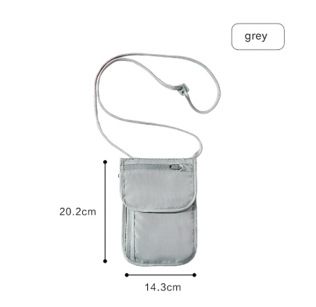 Grey 2 Pack RFID Blocking Travel Neck Pouch Passport Holder & Document Organiser Water Resistant Hidden Security Wallet for International Travel
