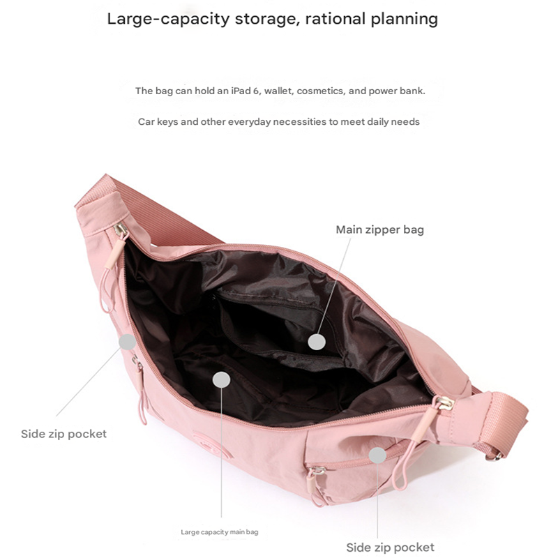 Pink Stylish & Lightweight Nylon Crossbody Bag for Women - Large Capacity Shoulder Hobo Bag with Water-Resistant Finish, Perfect for Travel & Daily...