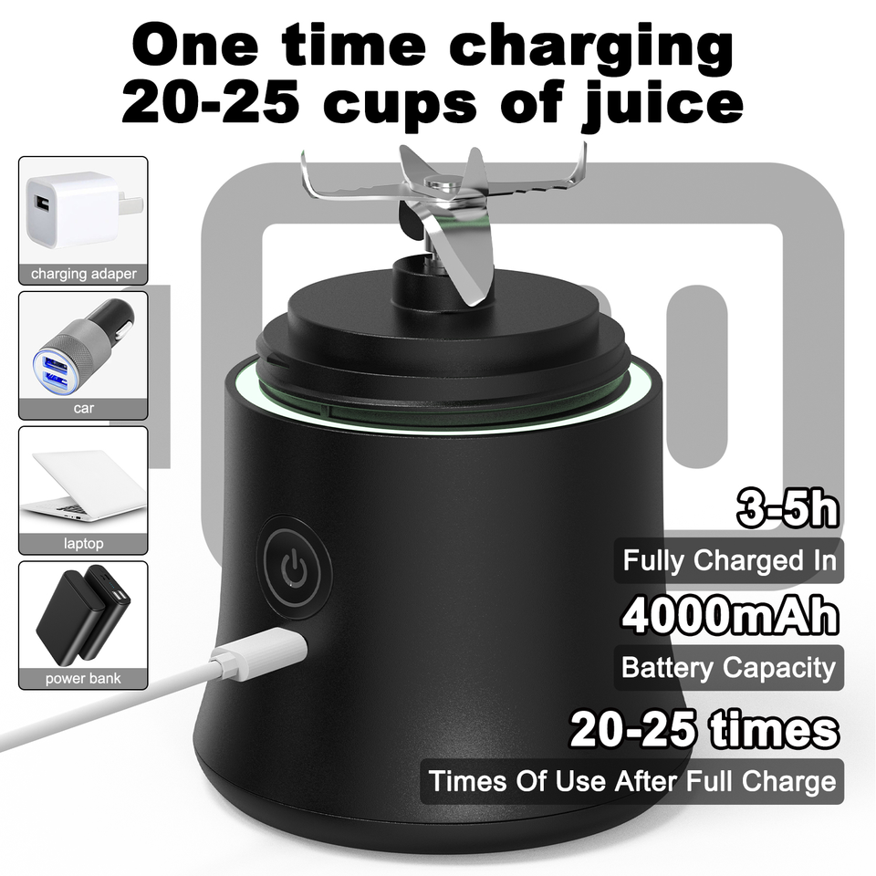 Light purple Portable Blender 600ml Personal Smoothie Maker USB Rechargeable Juicer Cup with 6 Stainless Steel Blades 4000mAh Battery for Gym Travel and Camping