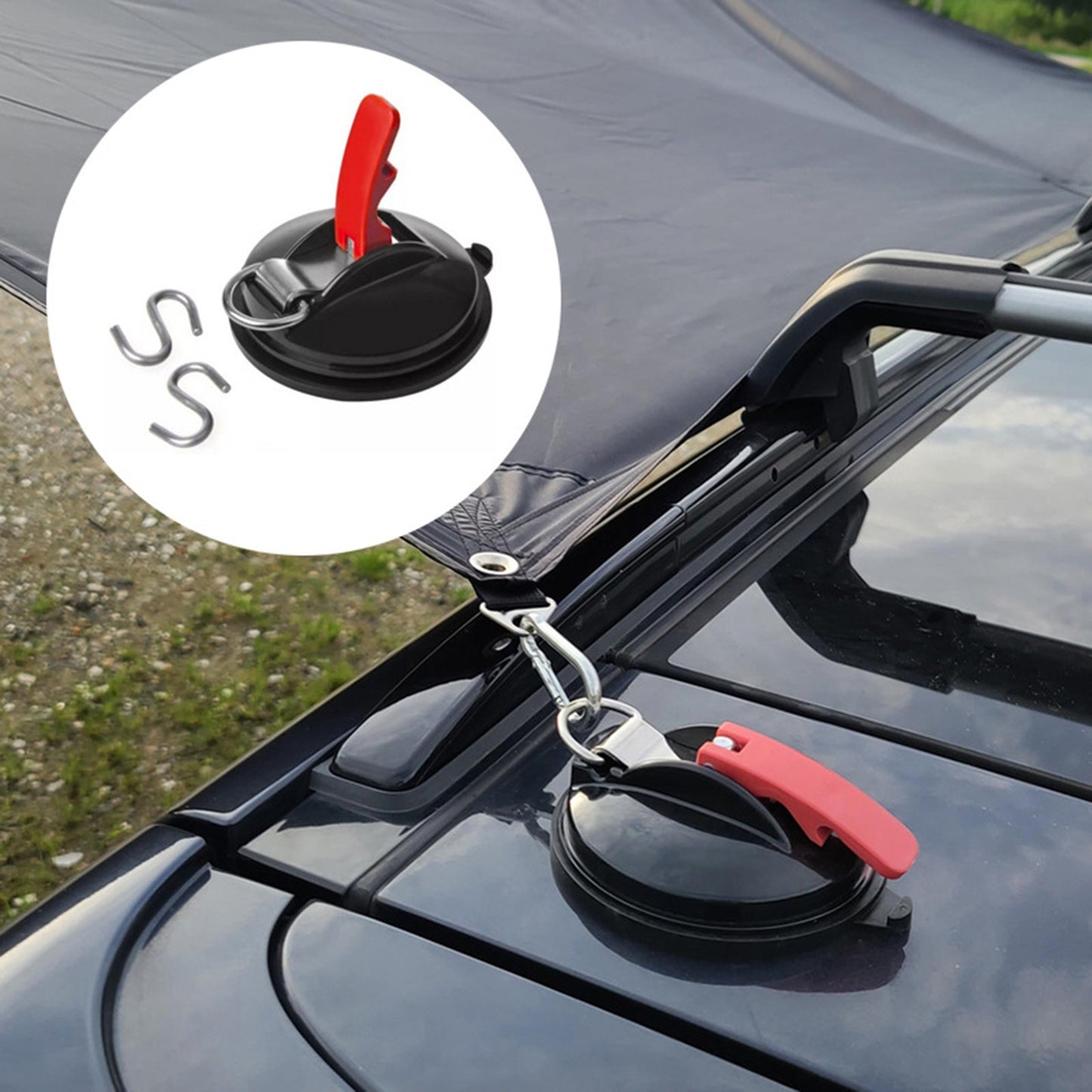 4 Pack Sky blue plate + green buckle Heavy Duty Suction Cup Anchors with S-Hooks for Car Side Awnings and Camping Tarps Multifunctional Tie Down...