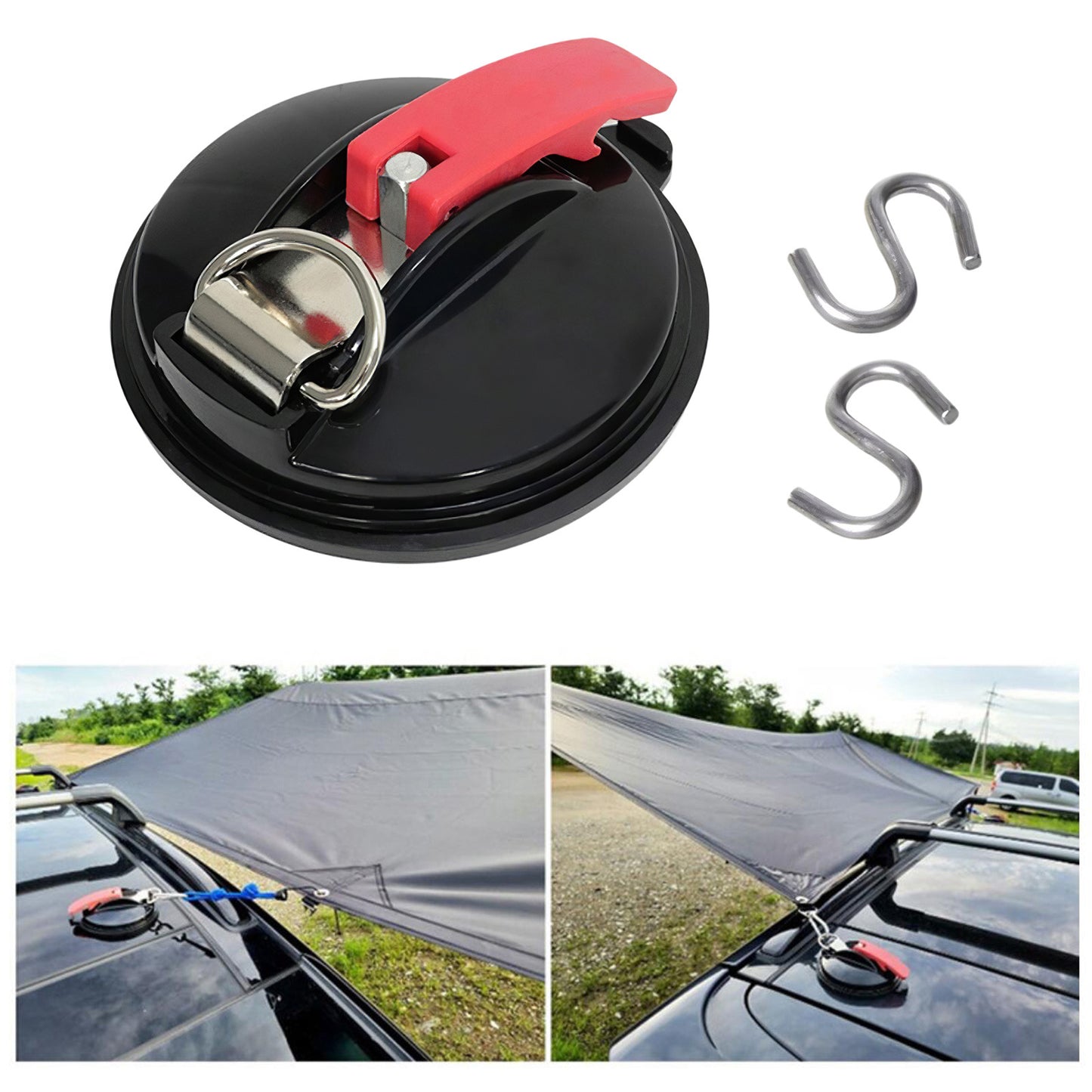 4 Pack Sky blue plate + green buckle Heavy Duty Suction Cup Anchors with S-Hooks for Car Side Awnings and Camping Tarps Multifunctional Tie Down...