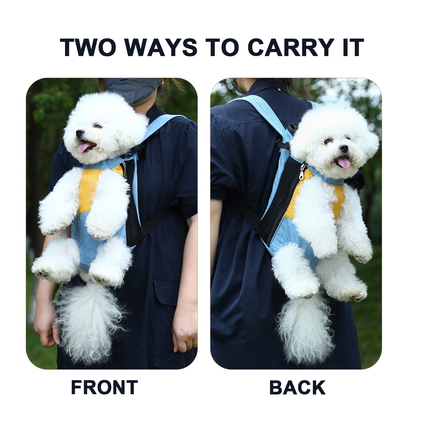 Yellow and white two-tone style Pet Carrier Backpack Front Chest Pack Legs Out Breathable Mesh for Small Dogs Cats Hiking Travel Hands Free...