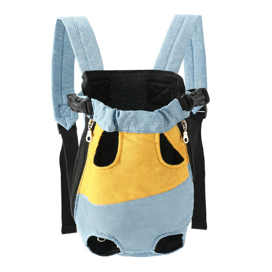 Yellow denim blue Pet Carrier Backpack Front Chest Pack Legs Out Breathable Mesh for Small Dogs Cats Hiking Travel Hands Free Adjustable...