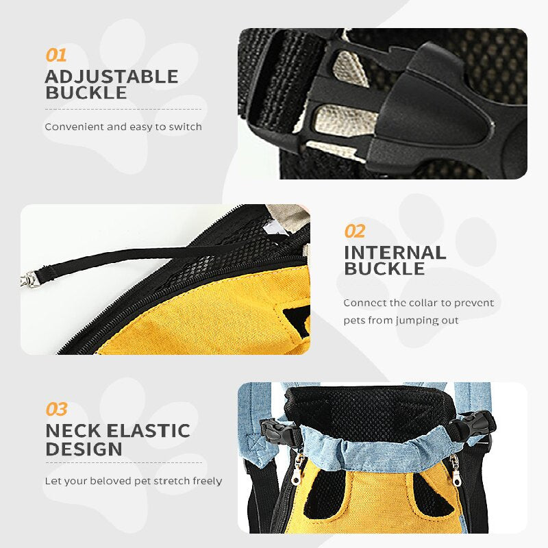 Yellow denim blue Pet Carrier Backpack Front Chest Pack Legs Out Breathable Mesh for Small Dogs Cats Hiking Travel Hands Free Adjustable...