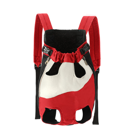 Red and white two-tone style Pet Carrier Backpack Front Chest Pack Legs Out Breathable Mesh for Small Dogs Cats Hiking Travel Hands Free Adjustable...
