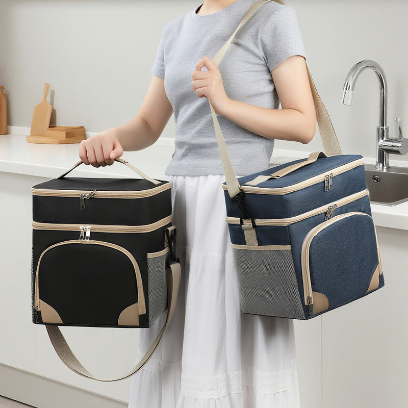 Navy blue Dual Layer Insulated Lunch Bag 12L Large Capacity Cooler Tote with Adjustable Strap Leakproof Thermal Food Carrier for Work Picnic and...